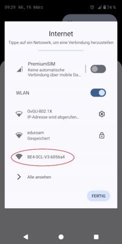 Wählen Sie das korrekte WLAN aus. 